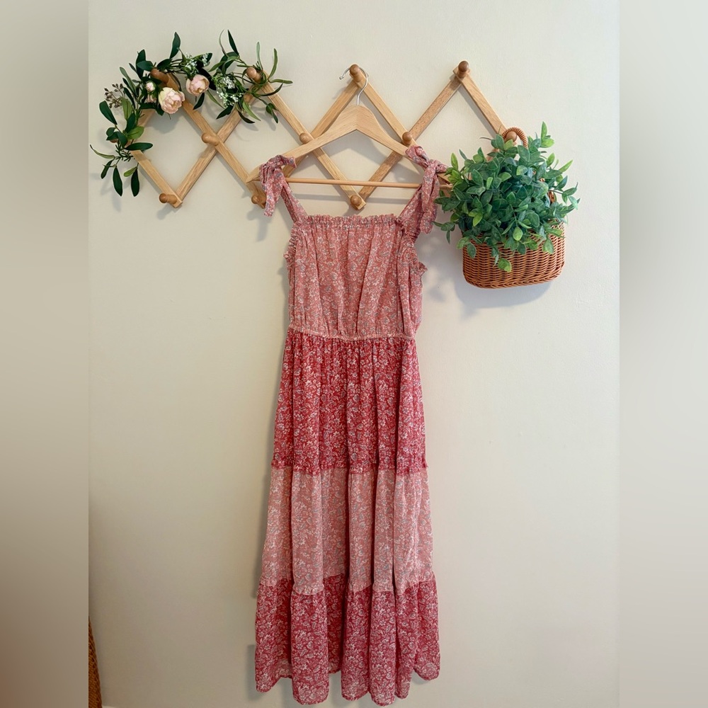 Floral Pink Tiered Patchwork Dress